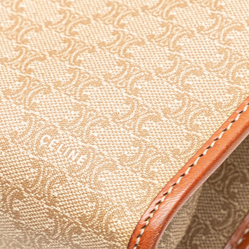 Celine B Celine Brown Beige Coated Canvas Fabric Macadam Clutch Italy