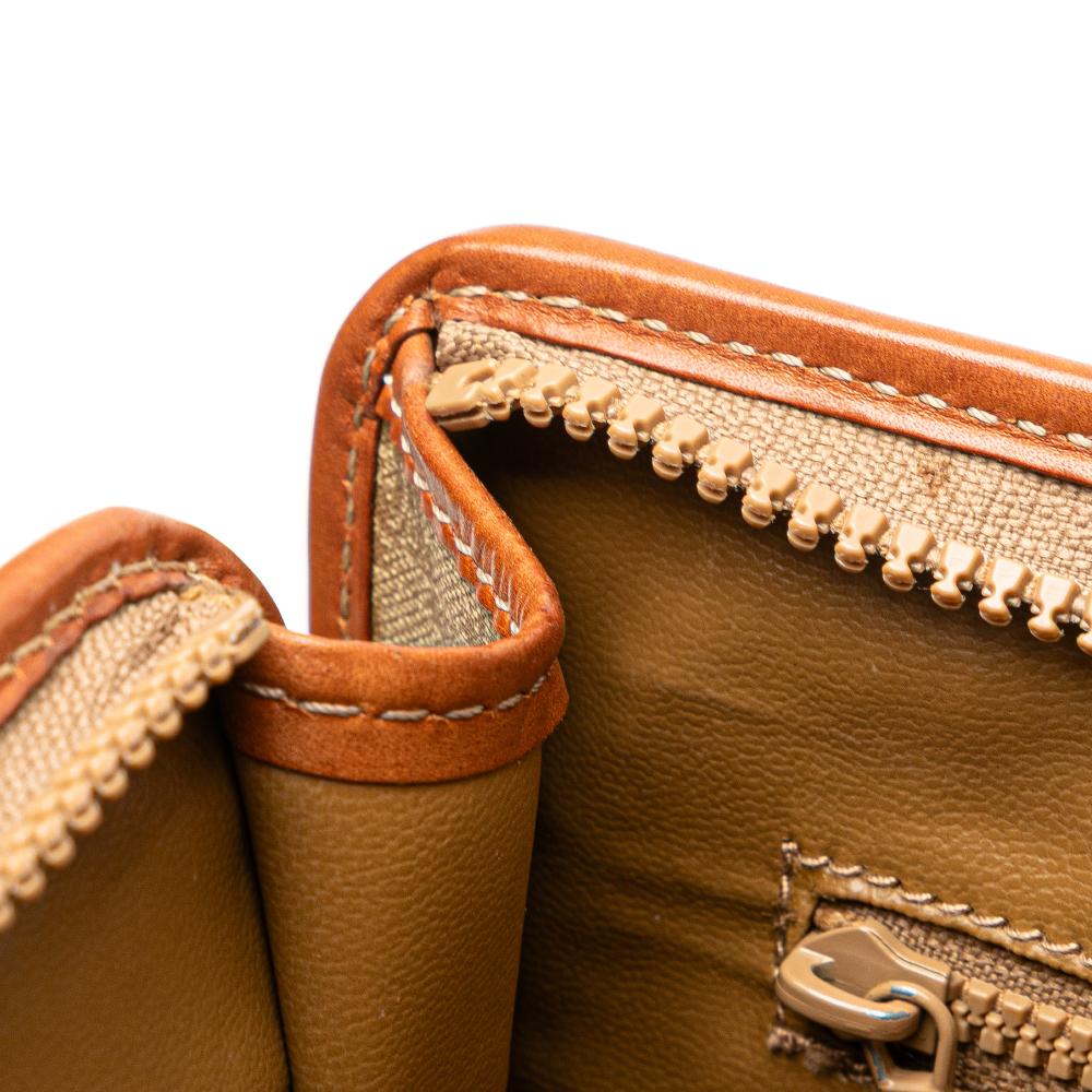 Celine B Celine Brown Beige Coated Canvas Fabric Macadam Clutch Italy