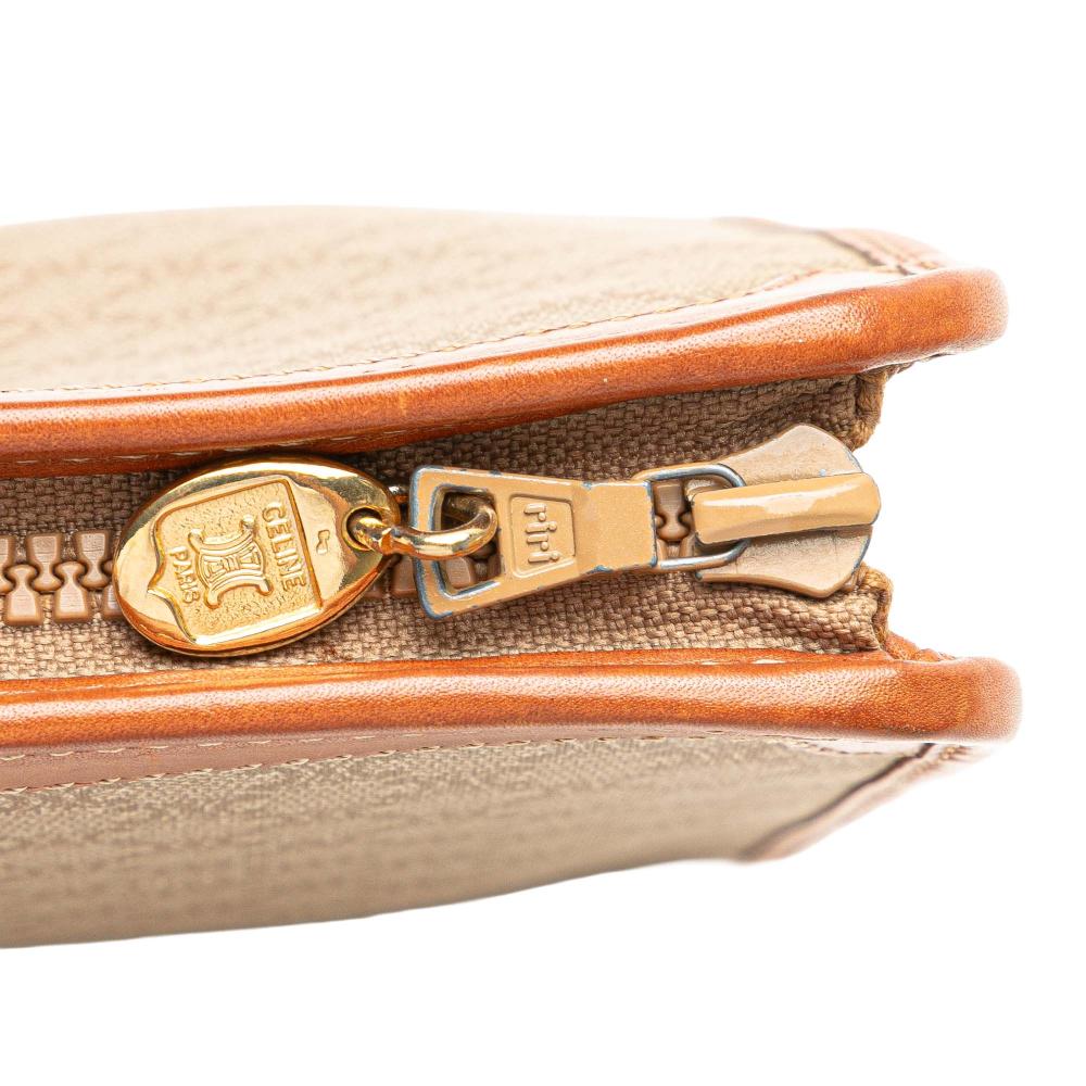 Celine B Celine Brown Beige Coated Canvas Fabric Macadam Clutch Italy