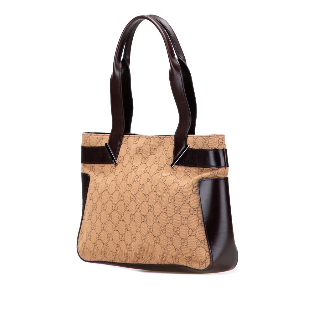 Gucci B Gucci Brown Beige Canvas Fabric GG Tote Italy