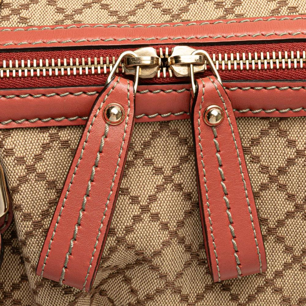 Gucci B Gucci Brown Beige with Pink Canvas Fabric Diamante Sukey Satchel Italy