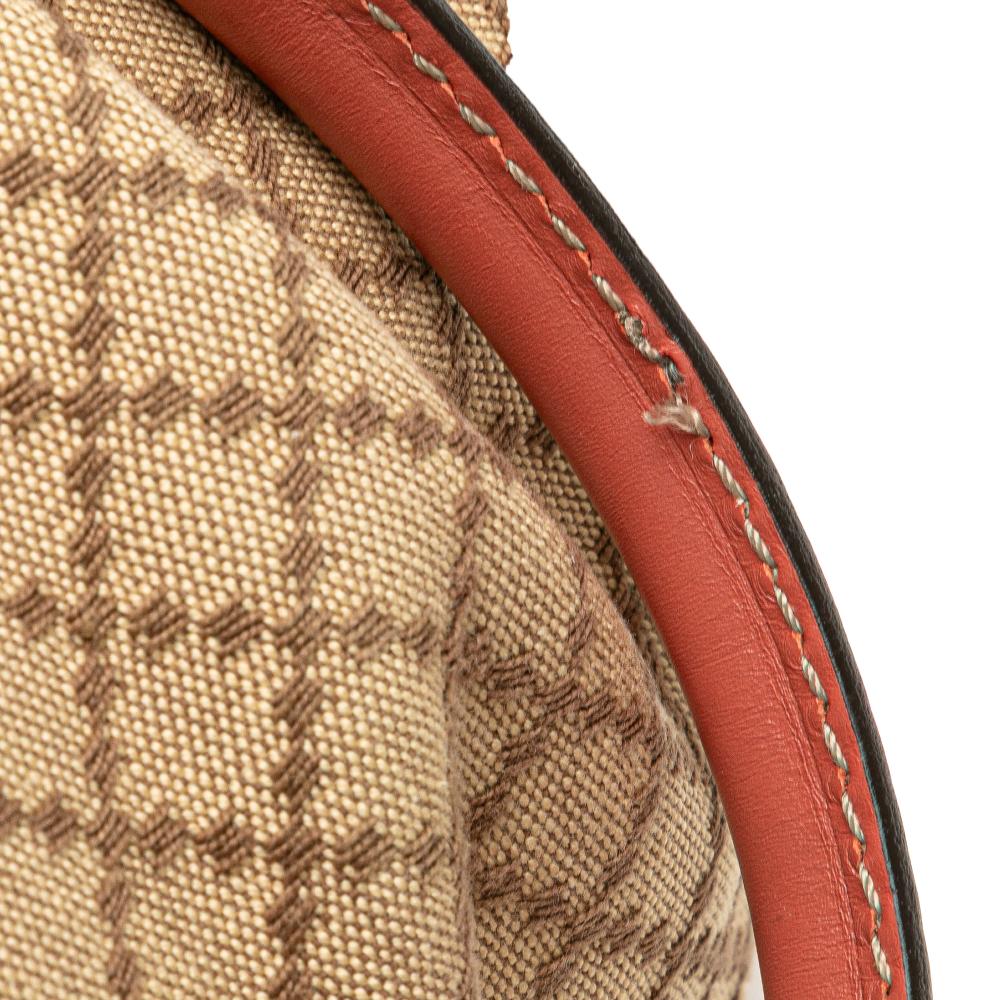 Gucci B Gucci Brown Beige with Pink Canvas Fabric Diamante Sukey Satchel Italy