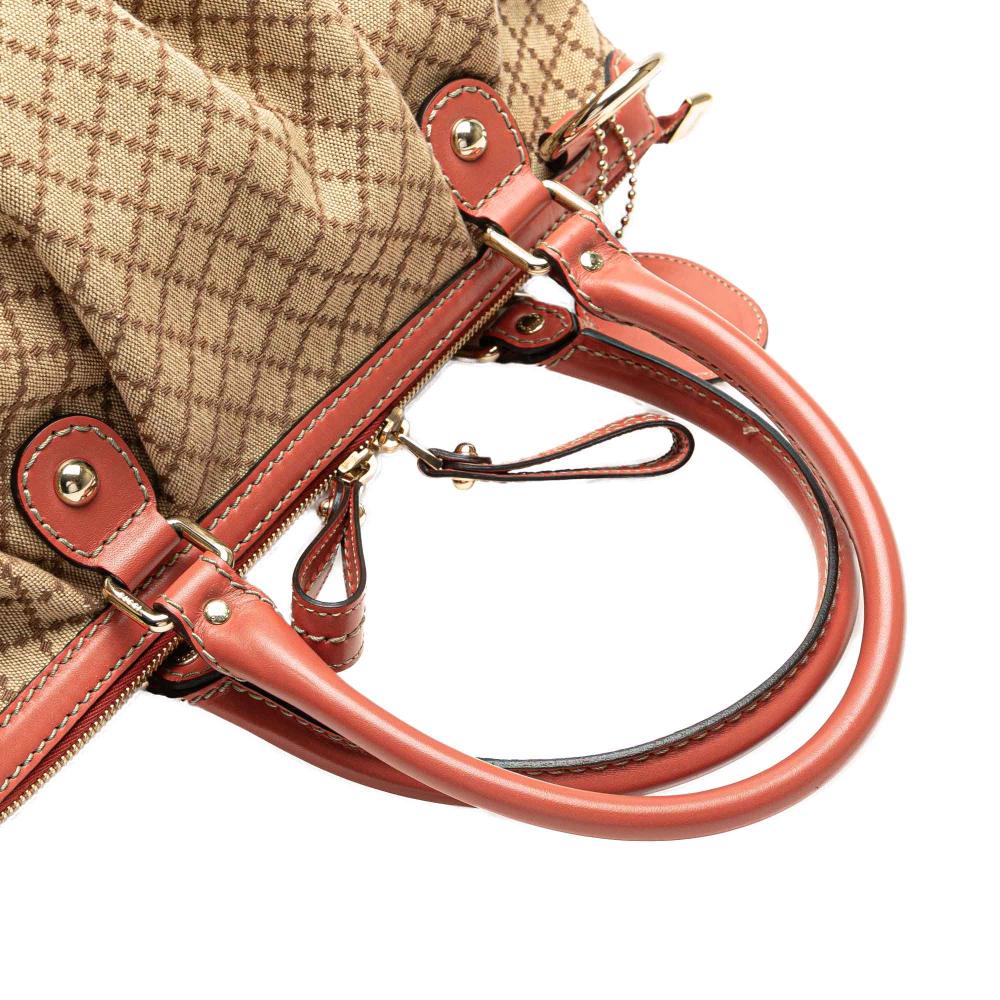 Gucci B Gucci Brown Beige with Pink Canvas Fabric Diamante Sukey Satchel Italy