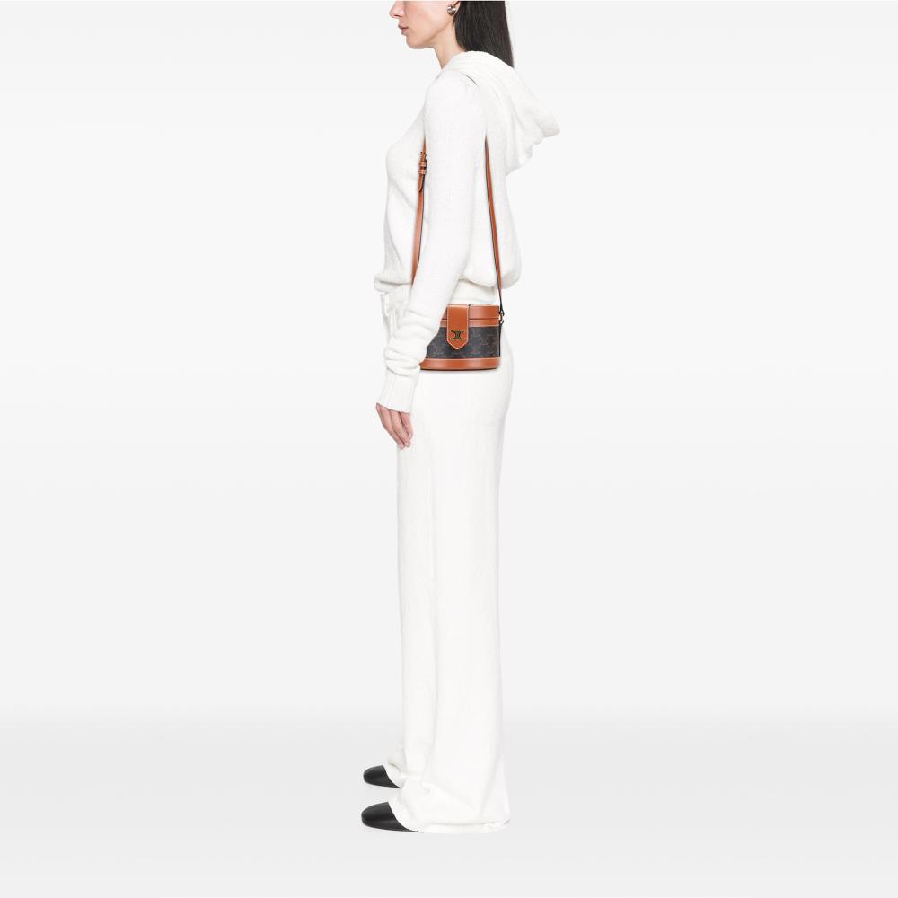 Celine B Celine Brown Dark Brown Coated Canvas Fabric Medium Triomphe Tambour Crossbody Italy