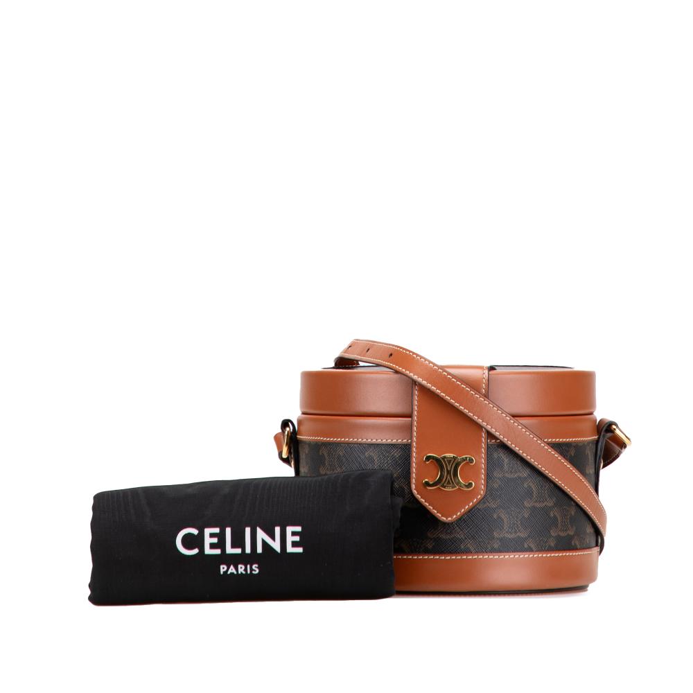 Celine B Celine Brown Dark Brown Coated Canvas Fabric Medium Triomphe Tambour Crossbody Italy