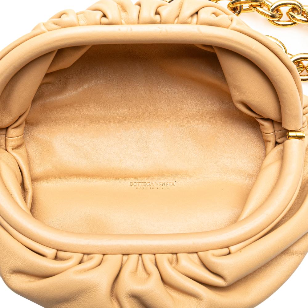 Bottega Veneta AB Bottega Veneta Brown Beige Lambskin Leather Leather Lambskin Belt Chain Pouch Italy