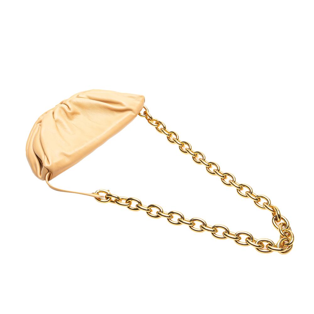 Bottega Veneta AB Bottega Veneta Brown Beige Lambskin Leather Leather Lambskin Belt Chain Pouch Italy