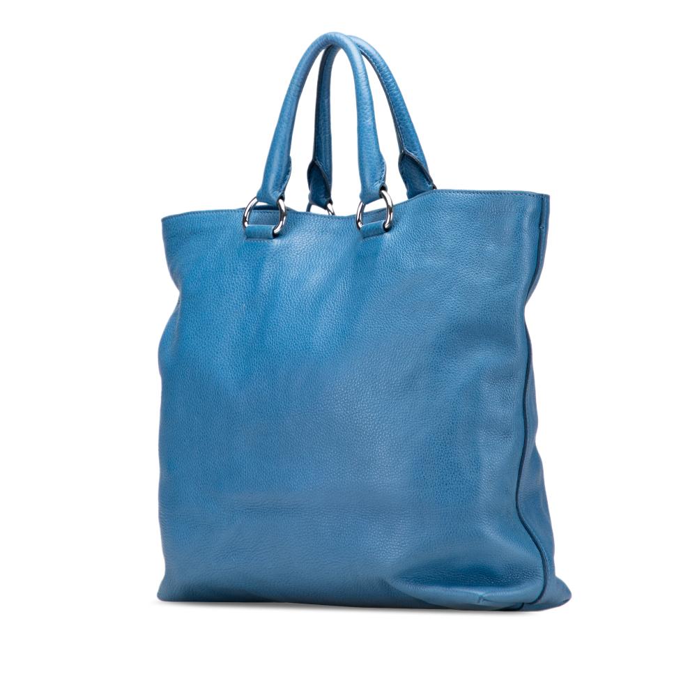 Prada B Prada Blue Calf Leather Vitello Daino Open Convertible Tote Italy