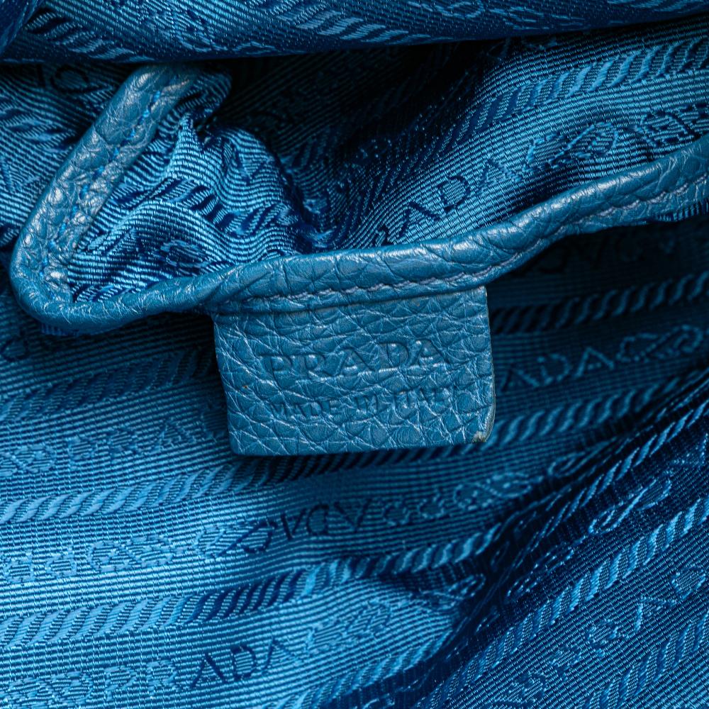 Prada B Prada Blue Calf Leather Vitello Daino Open Convertible Tote Italy