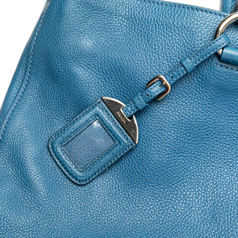 Prada B Prada Blue Calf Leather Vitello Daino Open Convertible Tote Italy