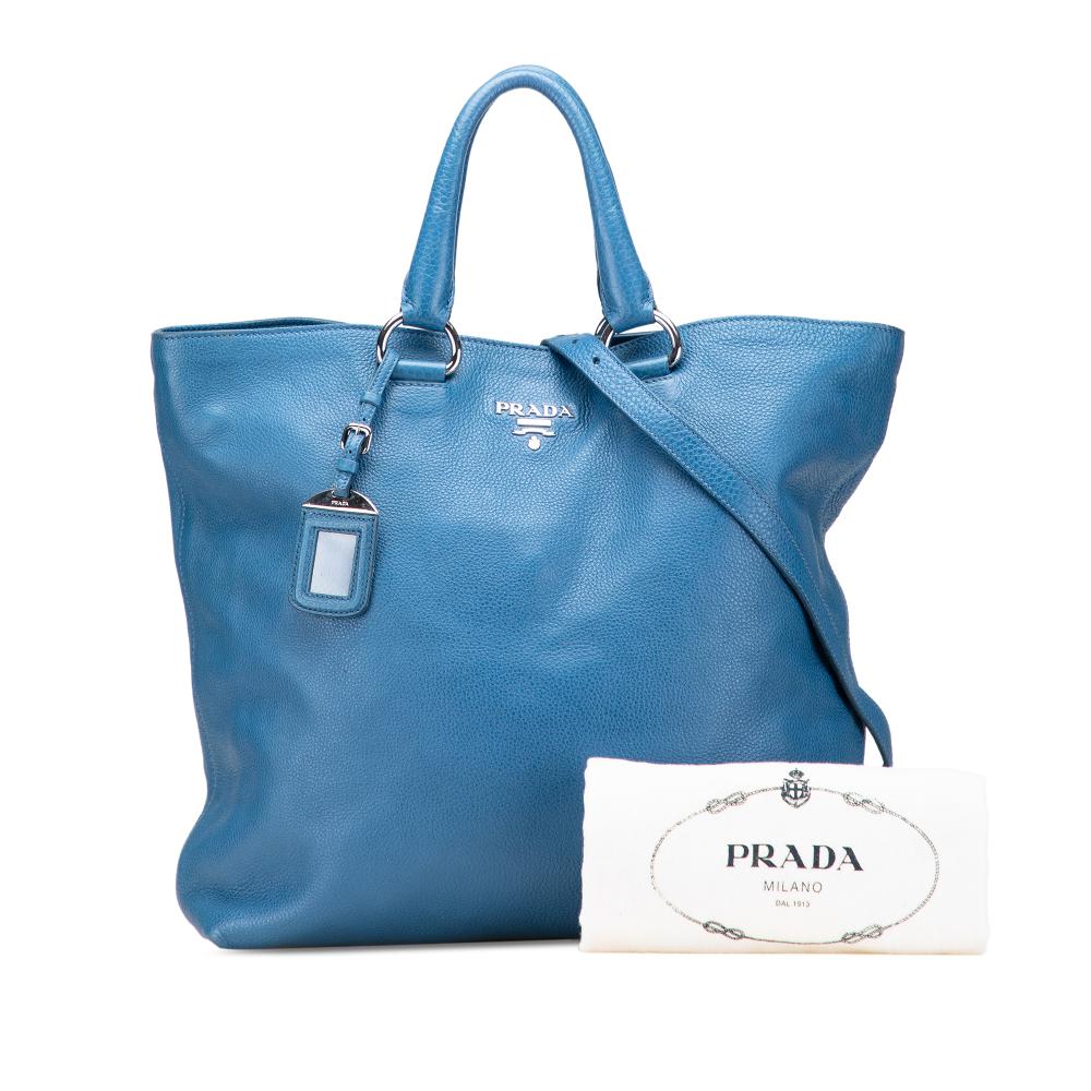 Prada B Prada Blue Calf Leather Vitello Daino Open Convertible Tote Italy