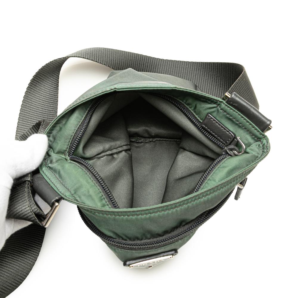 Prada B Prada Green Dark Green Nylon Fabric Tessuto Zip Top Crossbody Italy