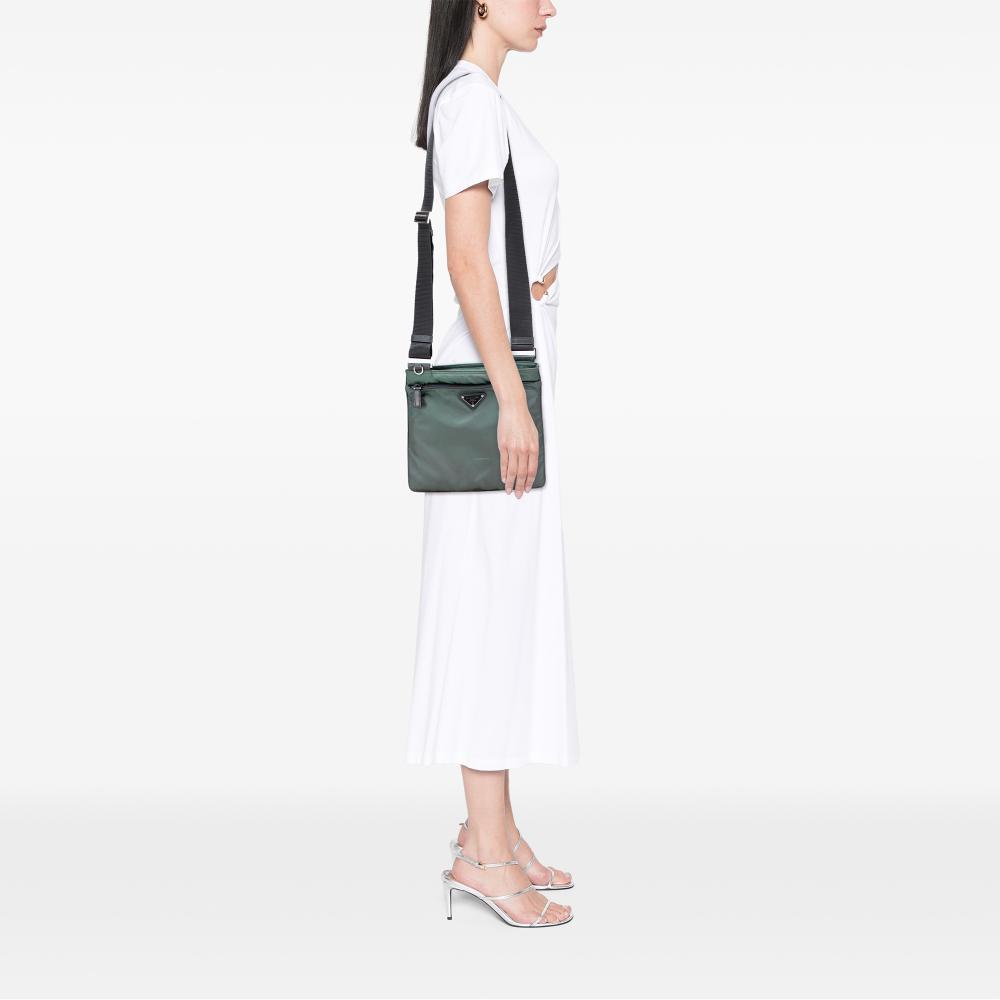 Prada B Prada Green Dark Green Nylon Fabric Tessuto Zip Top Crossbody Italy