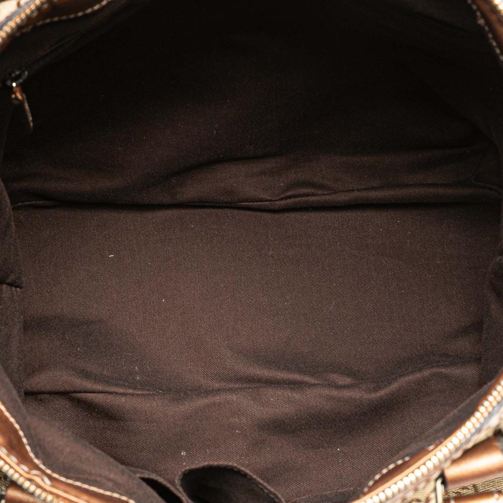 Gucci B Gucci Brown Beige Canvas Fabric GG Sukey Satchel Italy