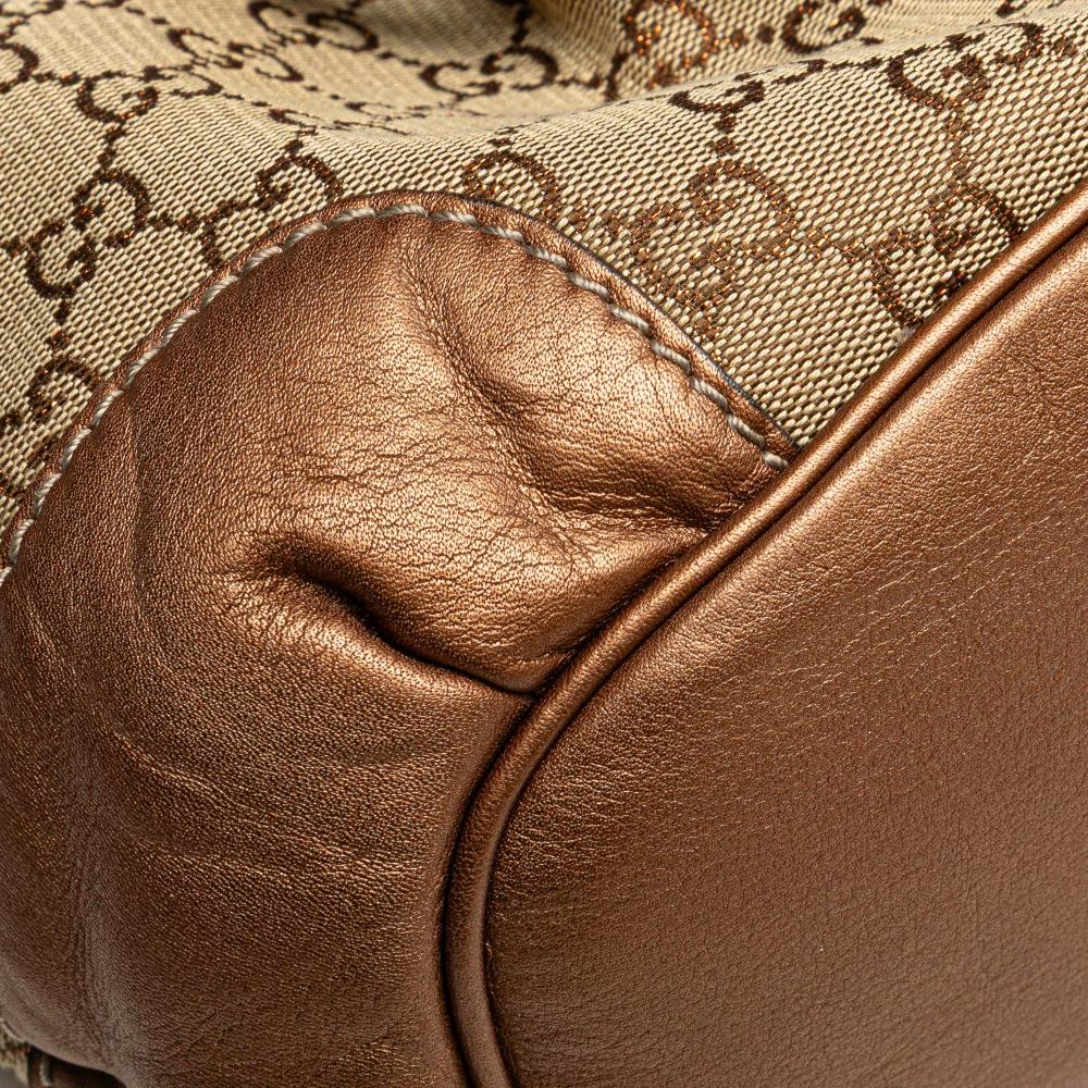 Gucci B Gucci Brown Beige Canvas Fabric GG Sukey Satchel Italy