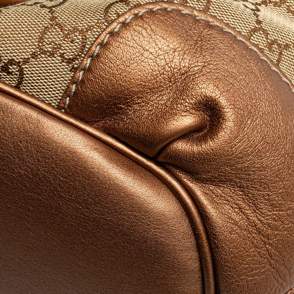 Gucci B Gucci Brown Beige Canvas Fabric GG Sukey Satchel Italy