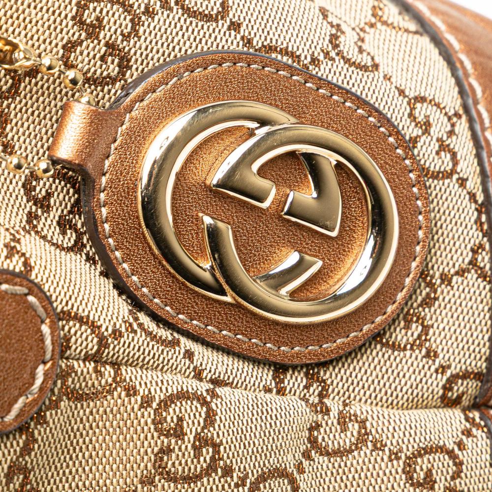 Gucci B Gucci Brown Beige Canvas Fabric GG Sukey Satchel Italy