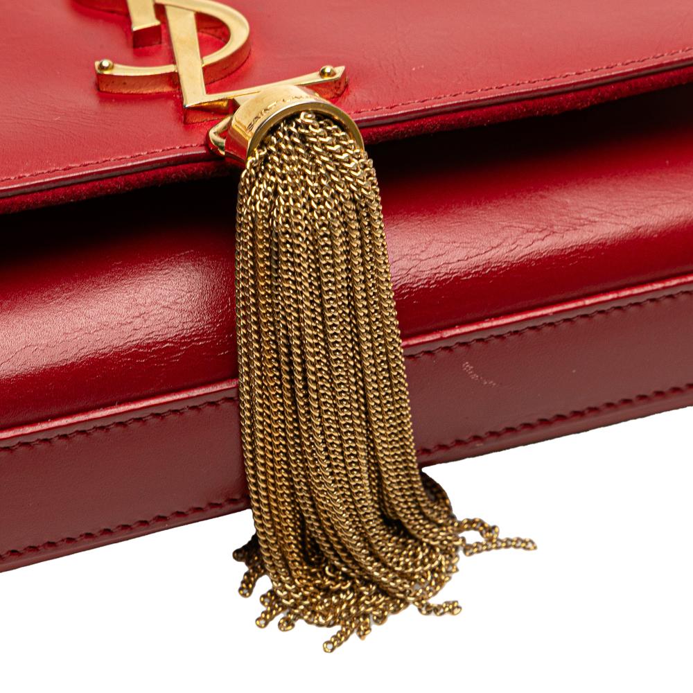 Saint Laurent B Saint Laurent Red Calf Leather Small Monogram Kate Tassel Crossbody Italy