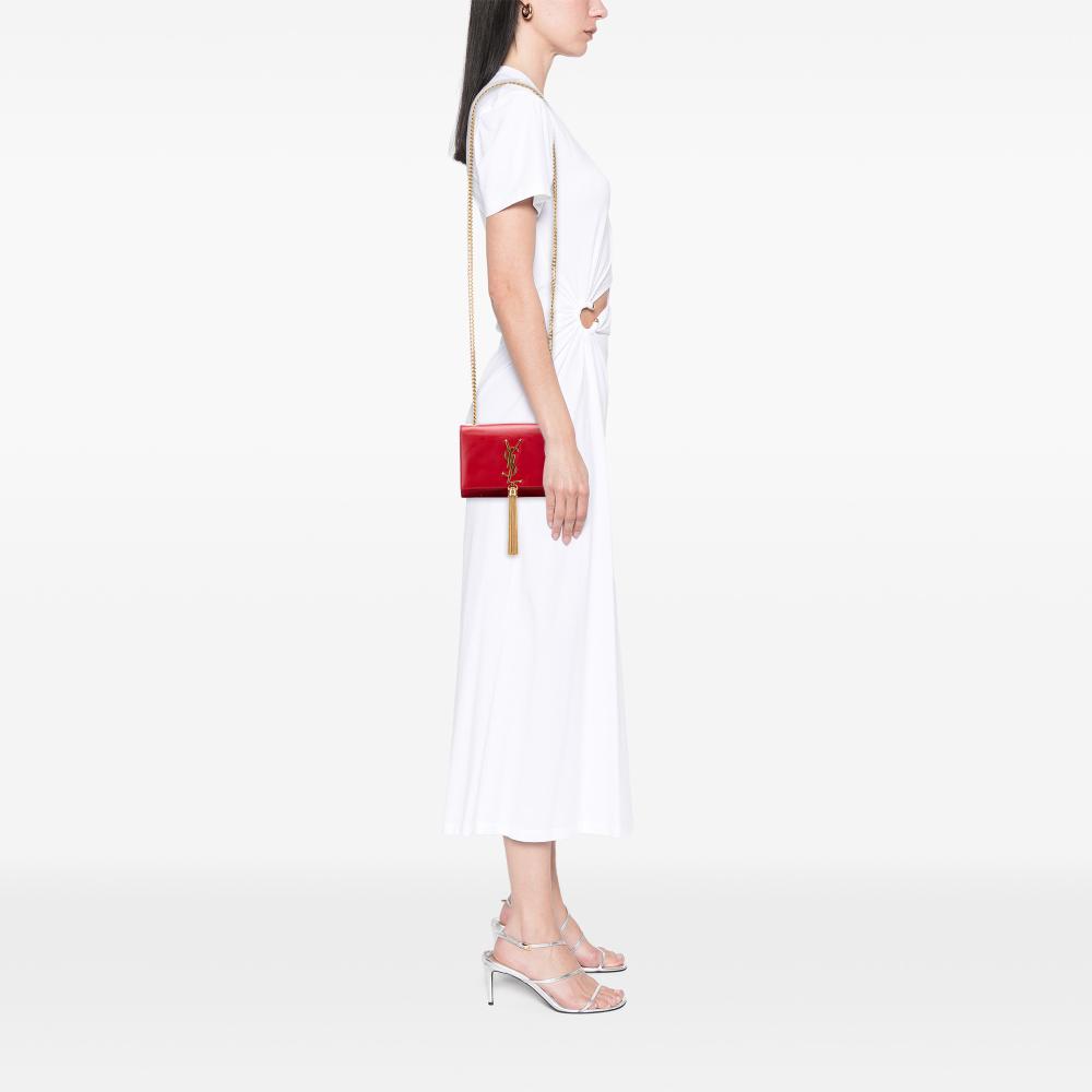 Saint Laurent B Saint Laurent Red Calf Leather Small Monogram Kate Tassel Crossbody Italy