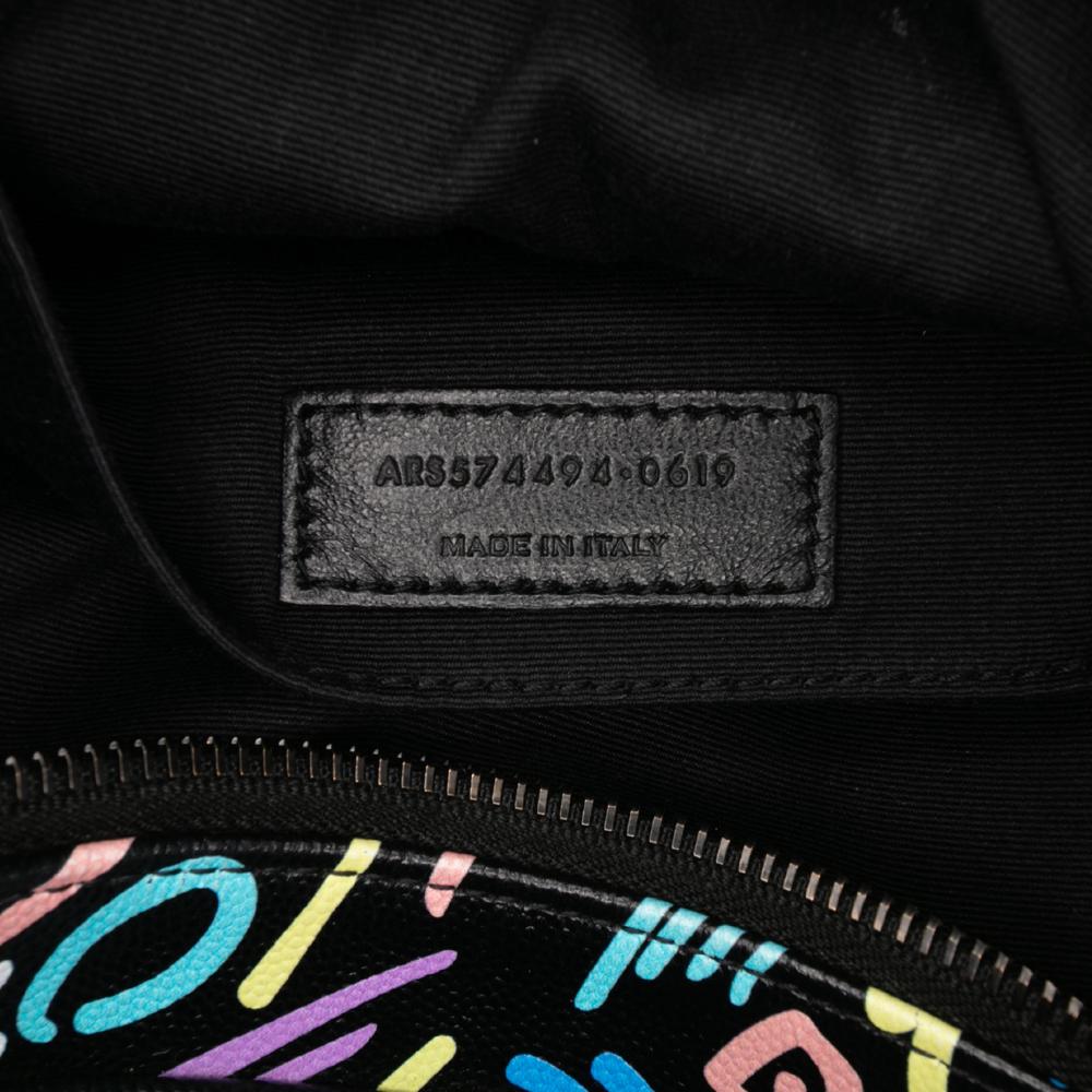 Saint Laurent Black Calf Leather Medium Grain de Poudre Monogram Graphic Print Lou Camera Bag Italy