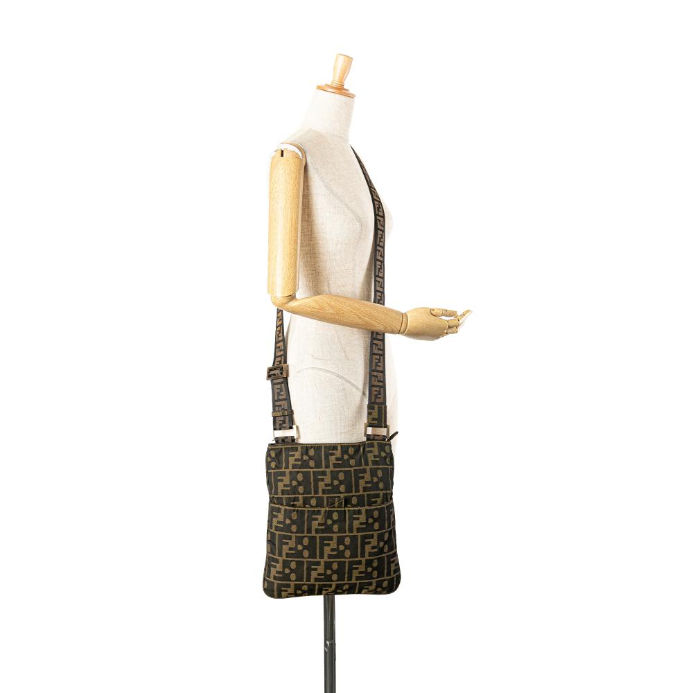 Fendi B Fendi Brown Canvas Fabric Zucca Skull Crossbody Italy