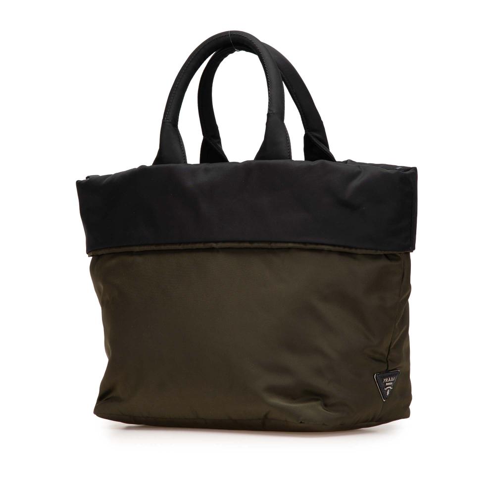Prada B Prada Green Olive Green Nylon Fabric Tessuto Reversible Satchel Italy