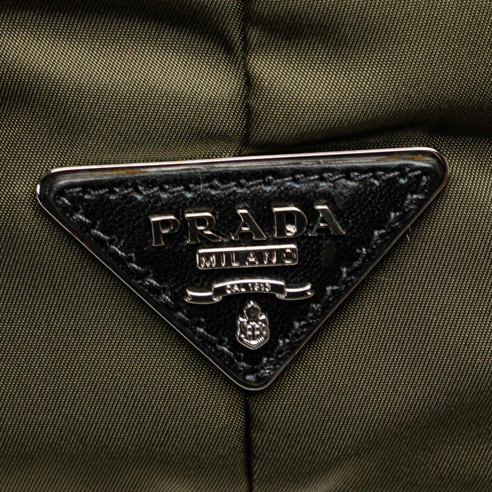 Prada B Prada Green Olive Green Nylon Fabric Tessuto Reversible Satchel Italy