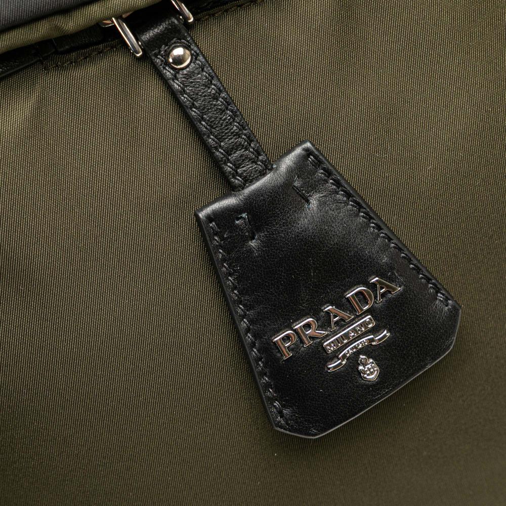 Prada B Prada Green Olive Green Nylon Fabric Tessuto Reversible Satchel Italy
