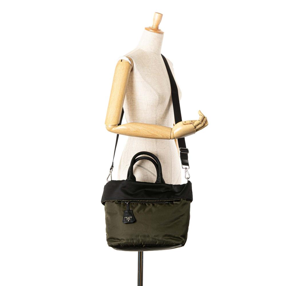 Prada B Prada Green Olive Green Nylon Fabric Tessuto Reversible Satchel Italy