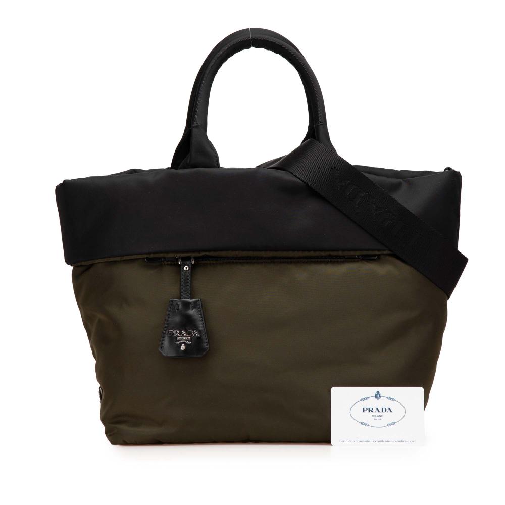 Prada B Prada Green Olive Green Nylon Fabric Tessuto Reversible Satchel Italy