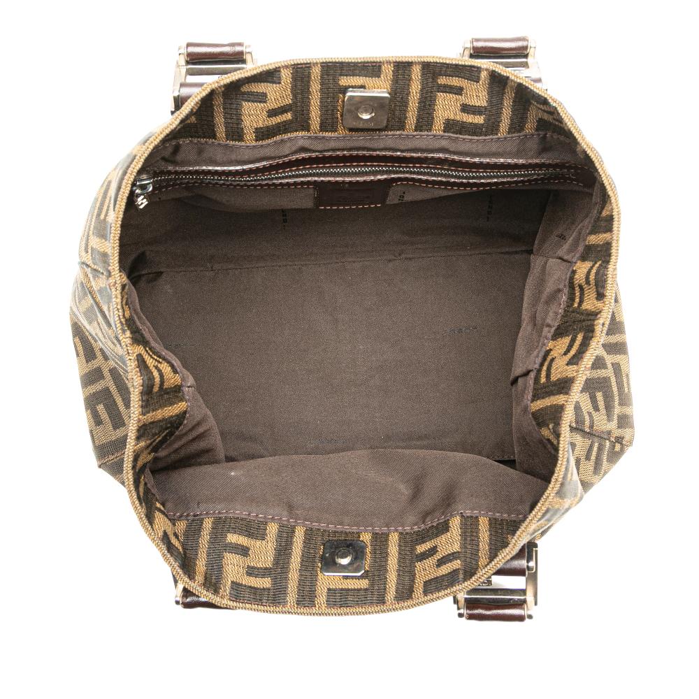 Fendi B Fendi Brown Canvas Fabric Small Zucca Twins Tote Italy