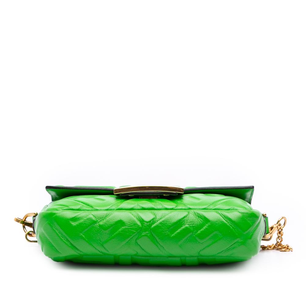 Fendi AB Fendi Green Lime Calf Leather Mini Zucca Embossed Baguette Satchel Italy