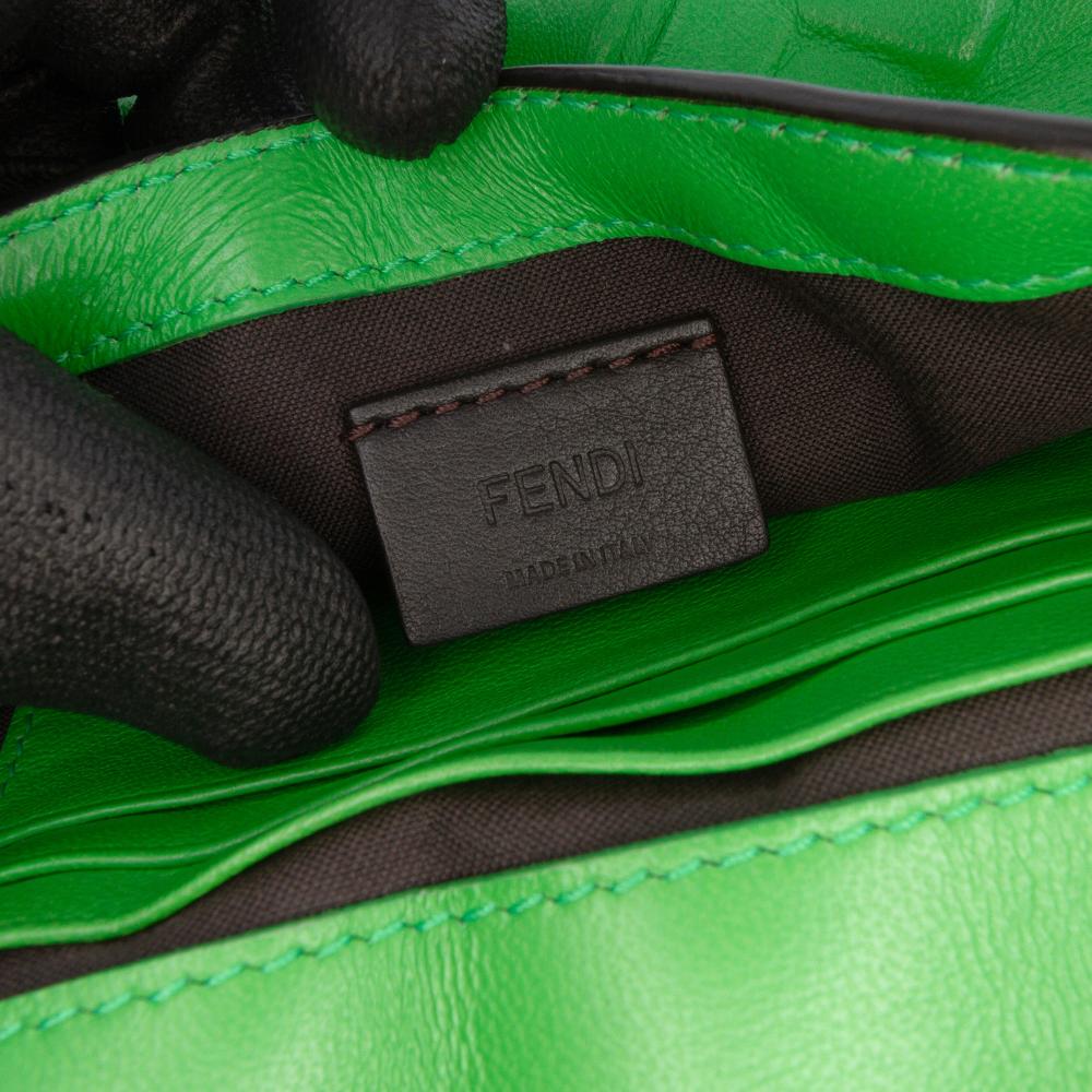 Fendi AB Fendi Green Lime Calf Leather Mini Zucca Embossed Baguette Satchel Italy