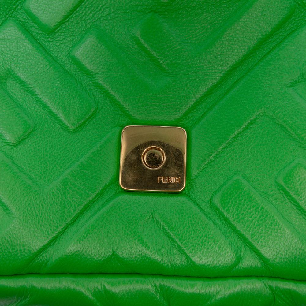 Fendi AB Fendi Green Lime Calf Leather Mini Zucca Embossed Baguette Satchel Italy
