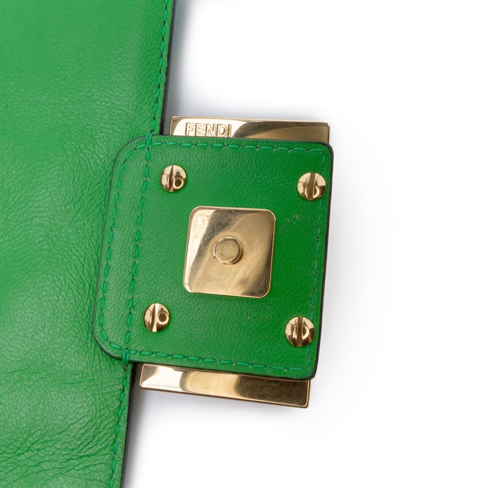 Fendi AB Fendi Green Lime Calf Leather Mini Zucca Embossed Baguette Satchel Italy