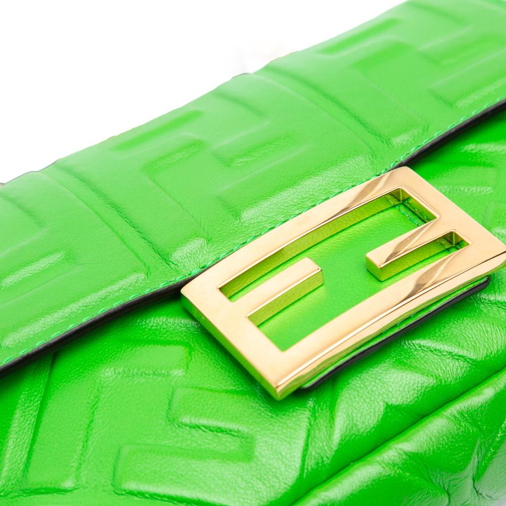 Fendi AB Fendi Green Lime Calf Leather Mini Zucca Embossed Baguette Satchel Italy