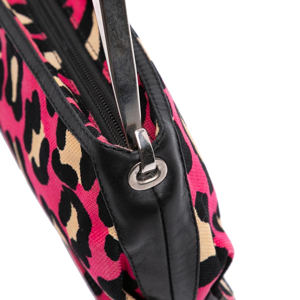 Bottega Veneta B Bottega Veneta Pink Hot Pink with Black Canvas Fabric Leopard Print Shoulder Bag Italy