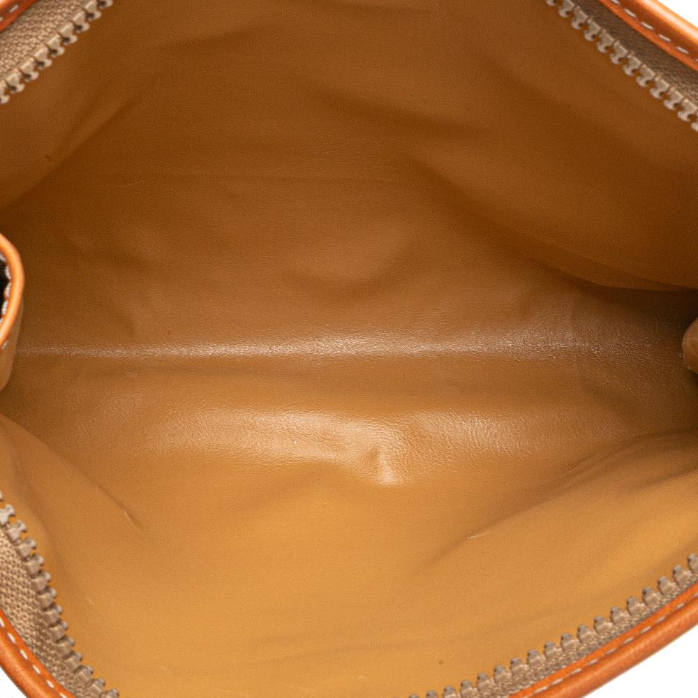 Celine B Celine Brown Beige Coated Canvas Fabric Macadam Clutch Italy