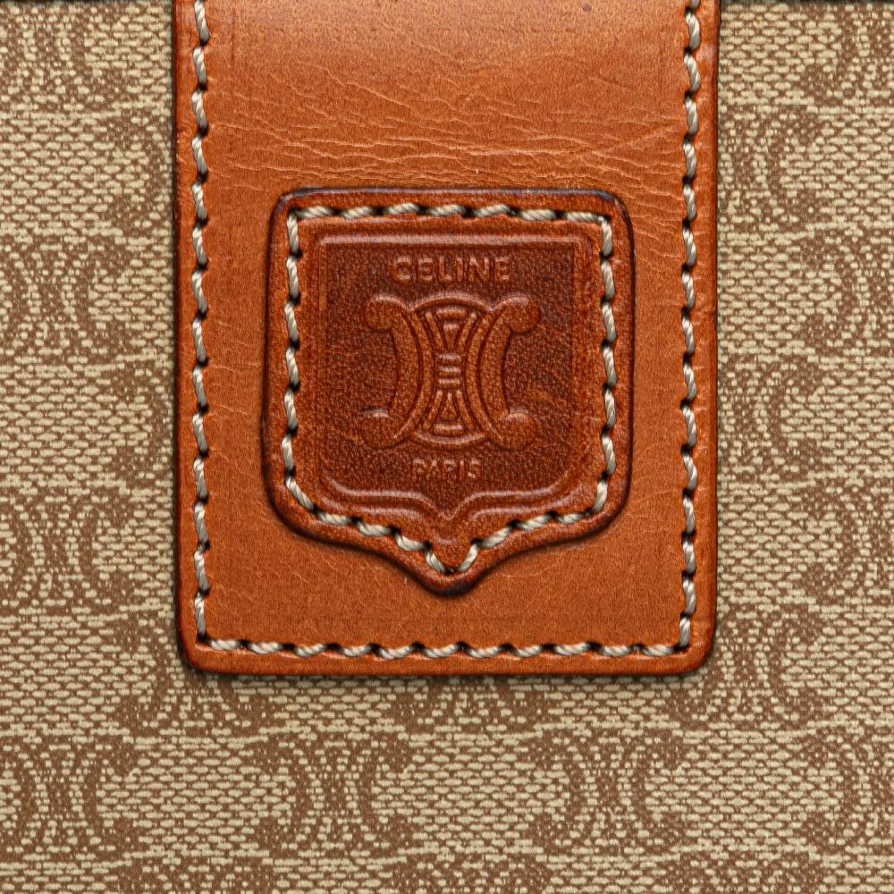 Celine B Celine Brown Beige Coated Canvas Fabric Macadam Clutch Italy