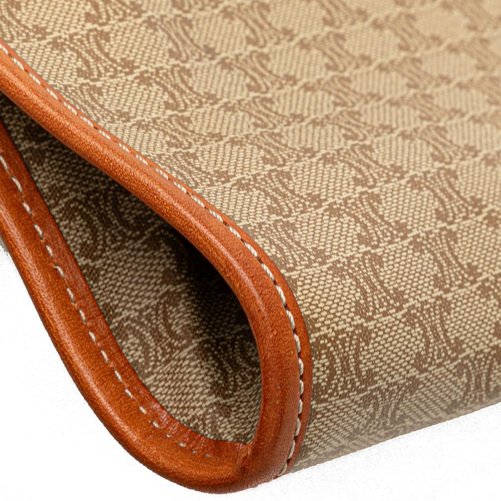 Celine B Celine Brown Beige Coated Canvas Fabric Macadam Clutch Italy