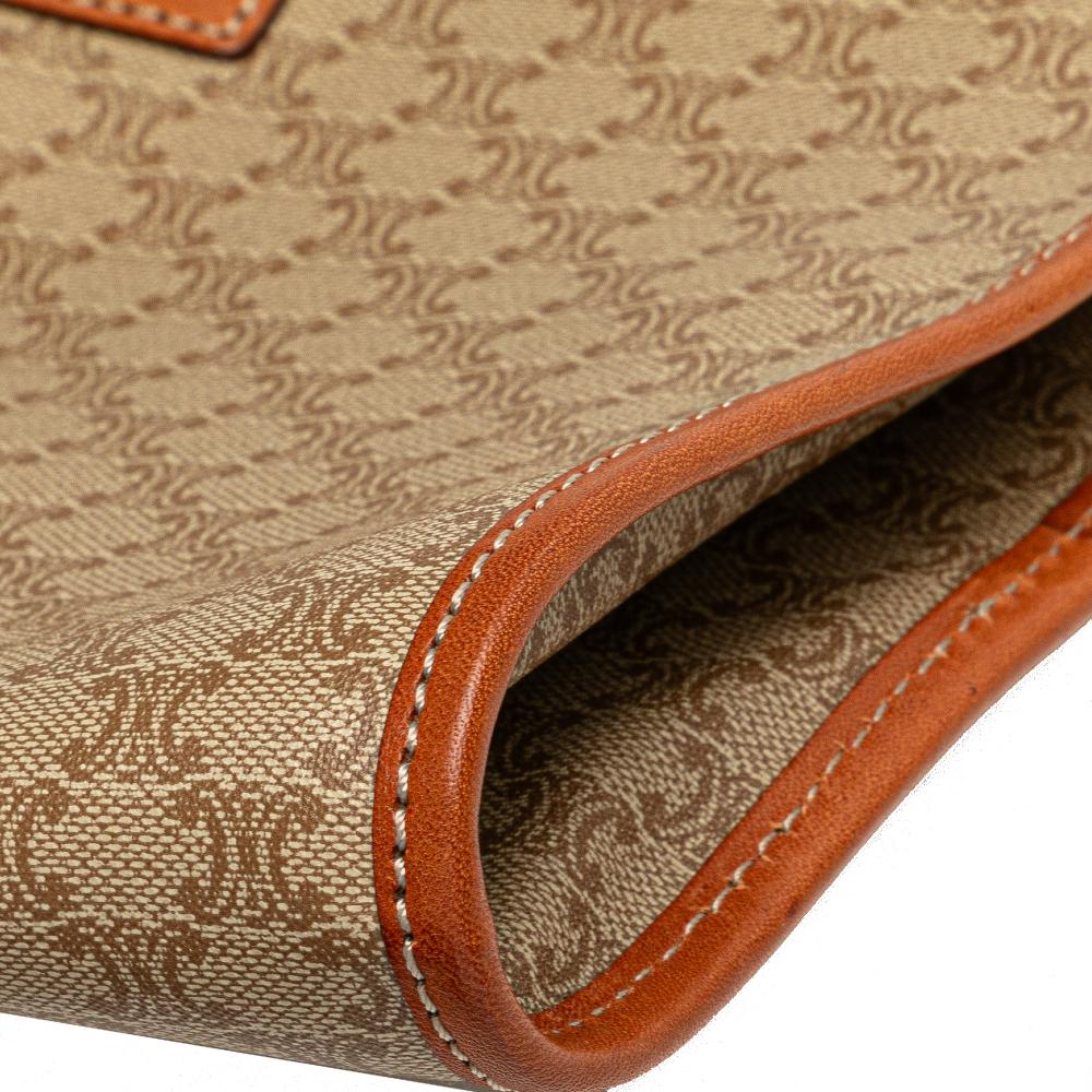 Celine B Celine Brown Beige Coated Canvas Fabric Macadam Clutch Italy