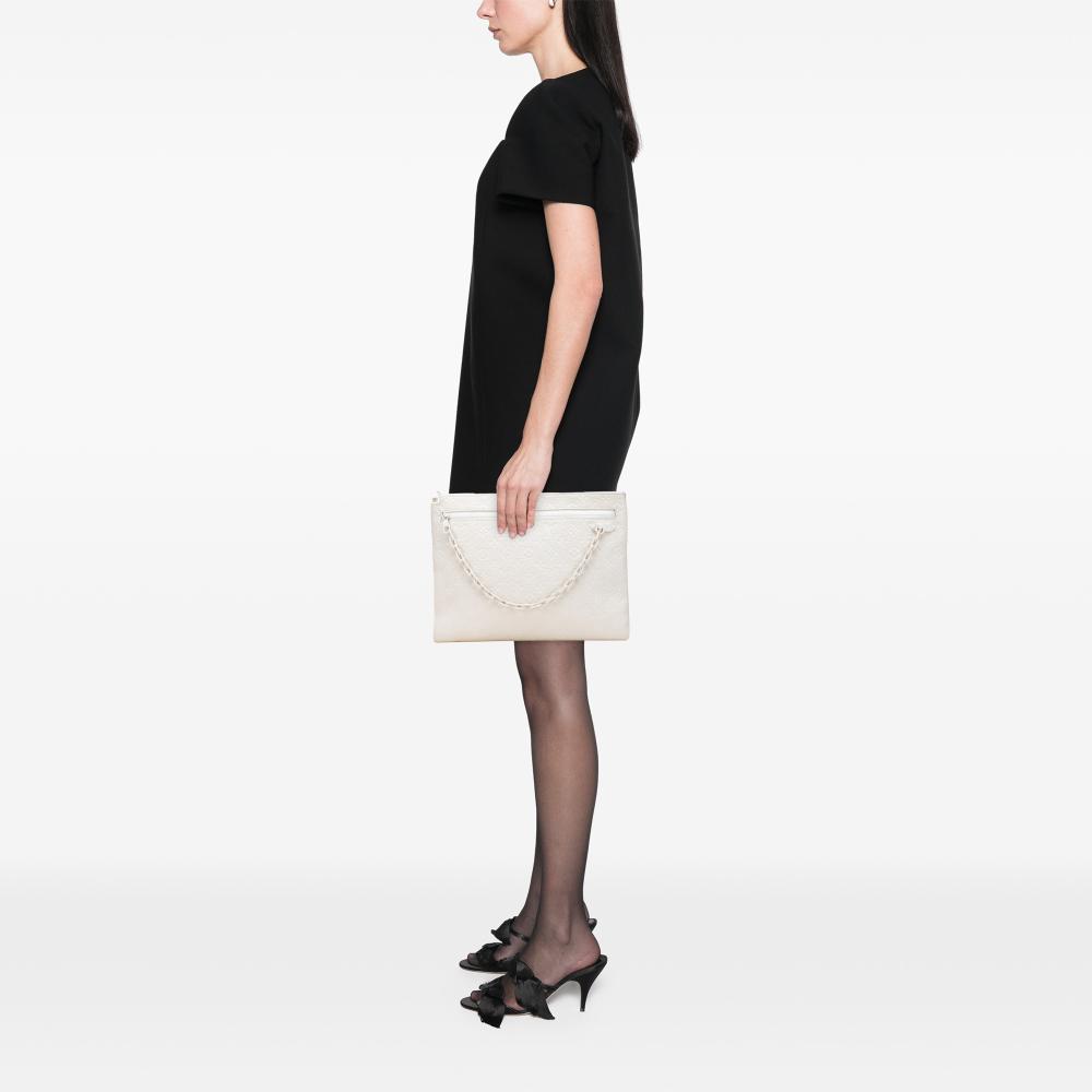 Louis Vuitton B Louis Vuitton White Calf Leather Monogram Taurillon A4 Pouch France