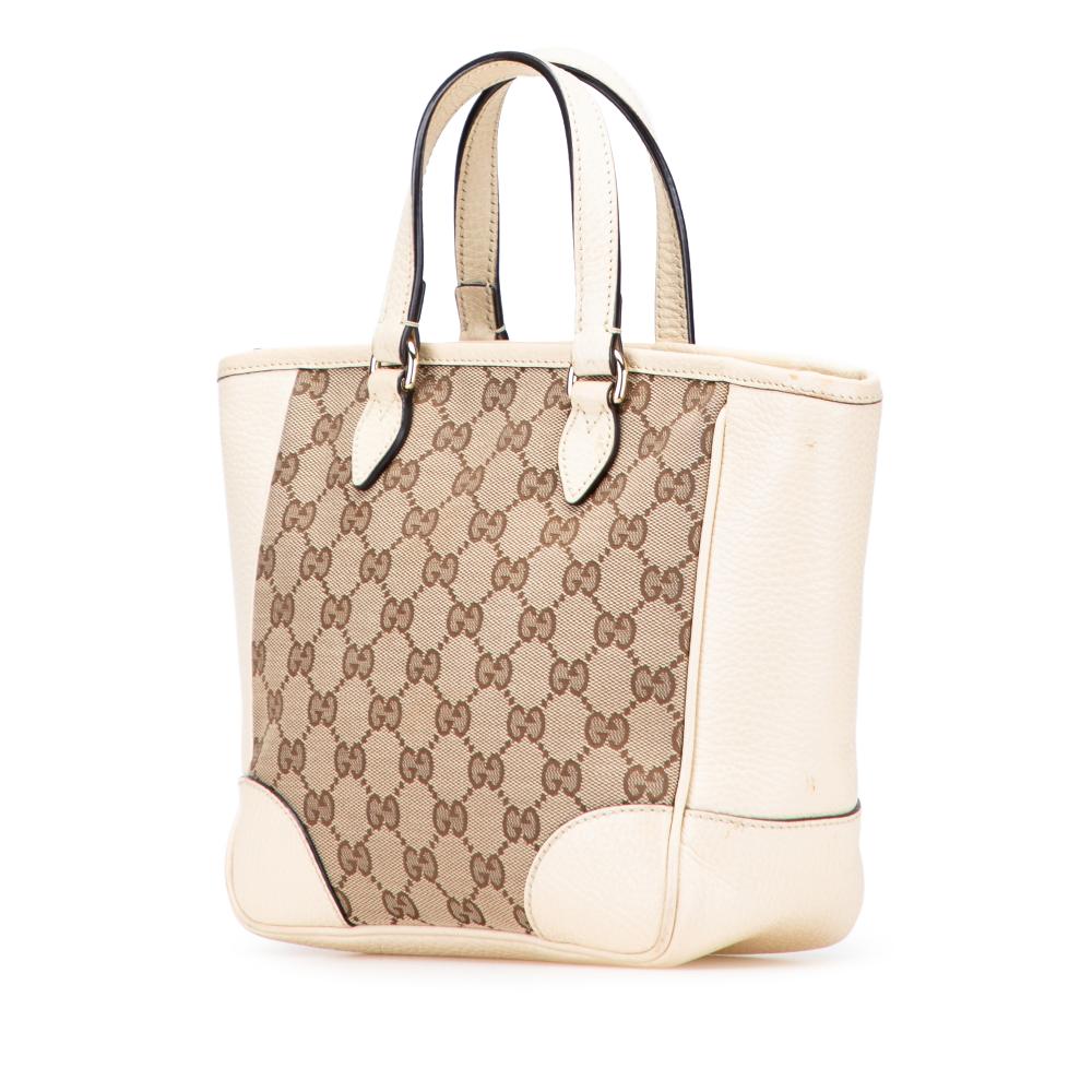 Gucci B Gucci Brown Beige with White Canvas Fabric Small GG Bree Satchel Italy