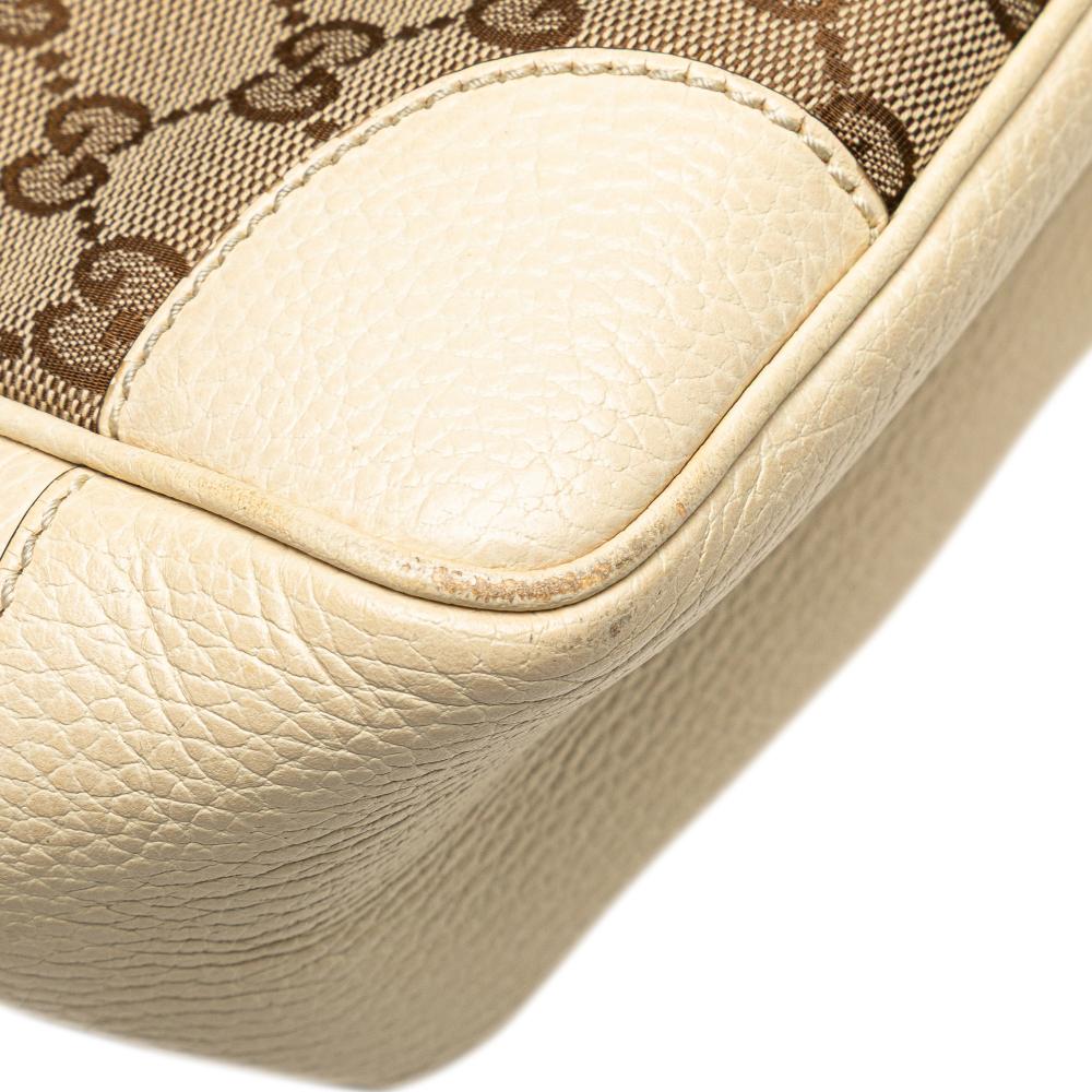 Gucci B Gucci Brown Beige with White Canvas Fabric Small GG Bree Satchel Italy