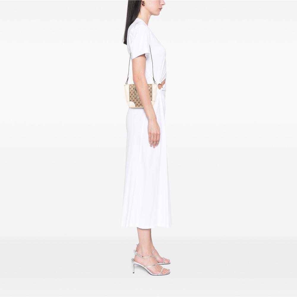 Gucci B Gucci Brown Beige with White Canvas Fabric Small GG Bree Satchel Italy