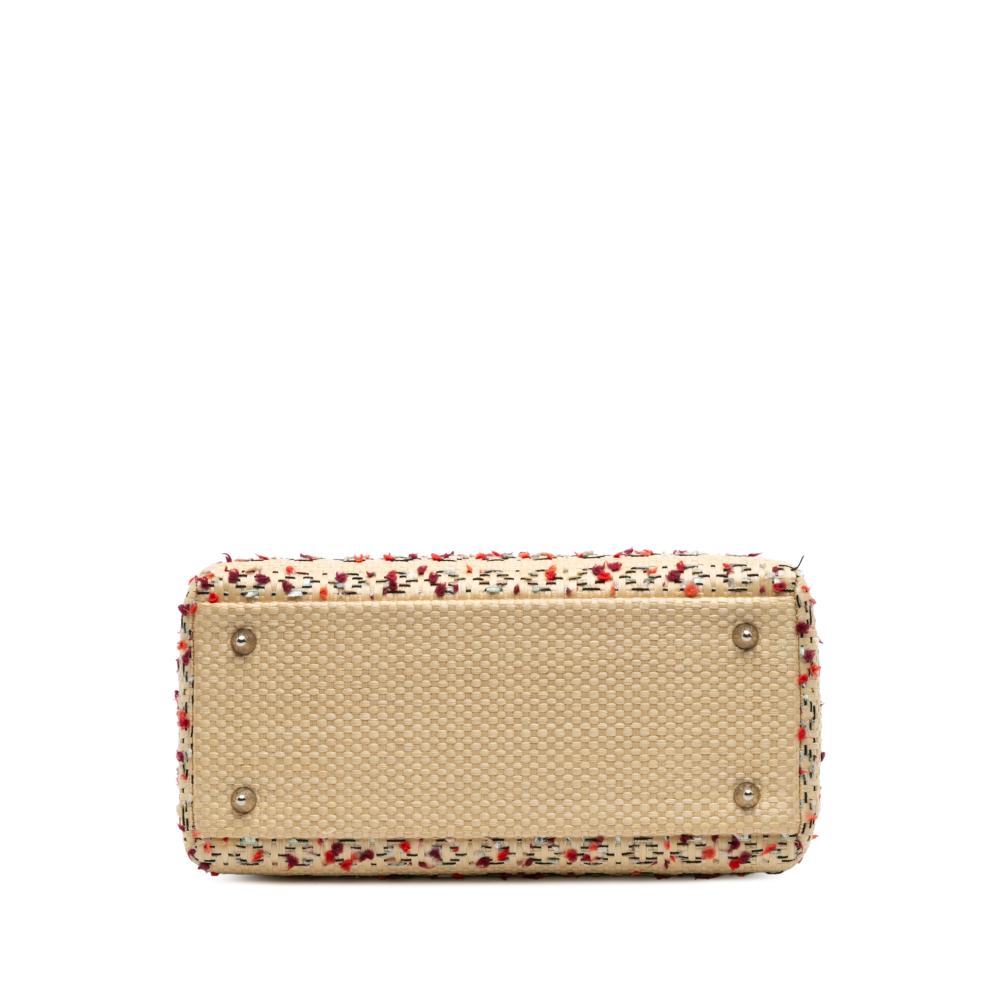 Christian Dior B Dior Brown Beige with Pink Raffia Natural Material Medium Woven Lady Dior Italy