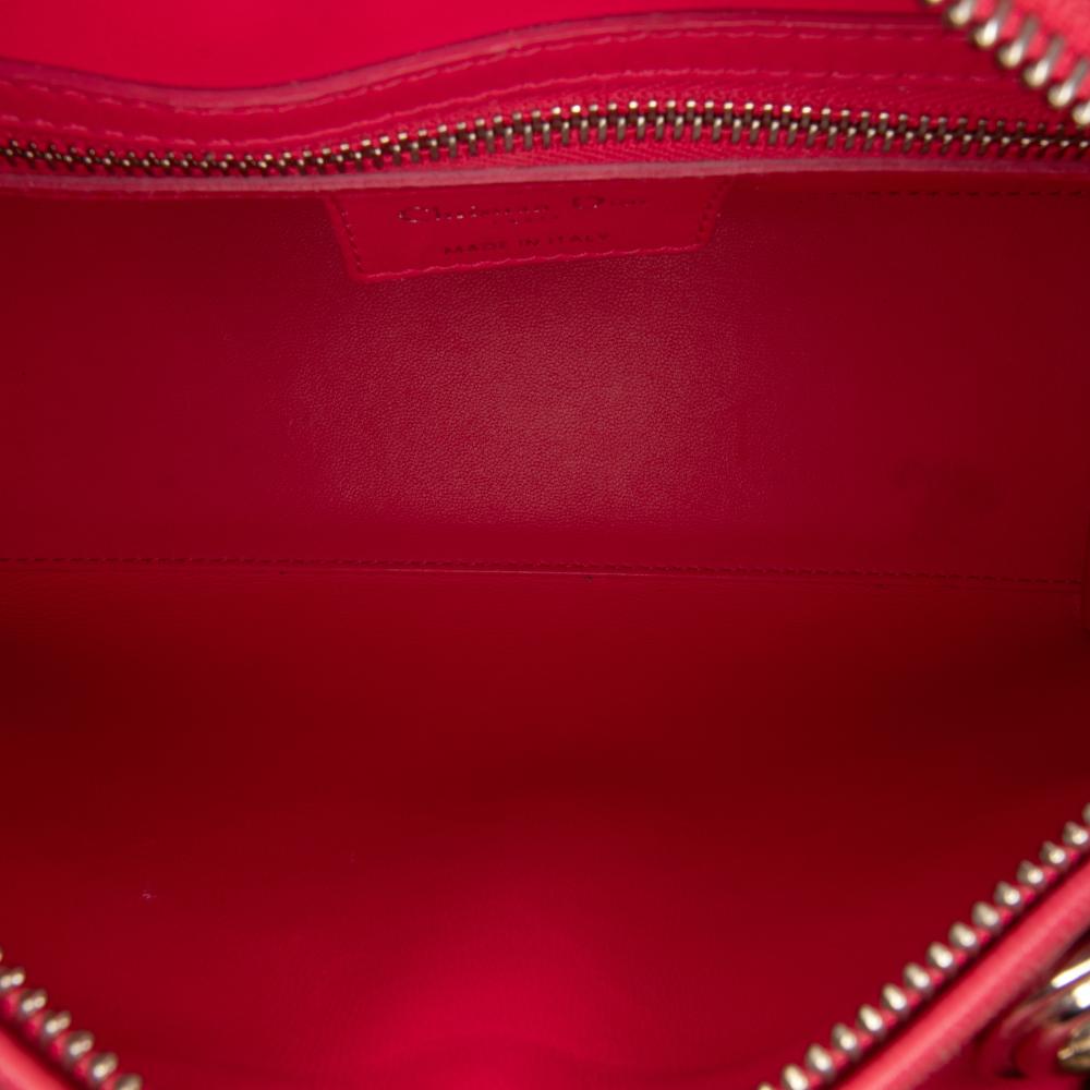 Christian Dior B Dior Brown Beige with Pink Raffia Natural Material Medium Woven Lady Dior Italy