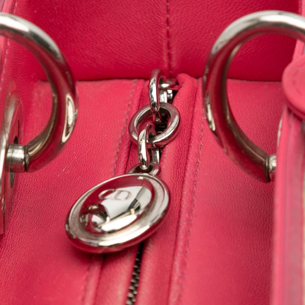 Christian Dior B Dior Brown Beige with Pink Raffia Natural Material Medium Woven Lady Dior Italy