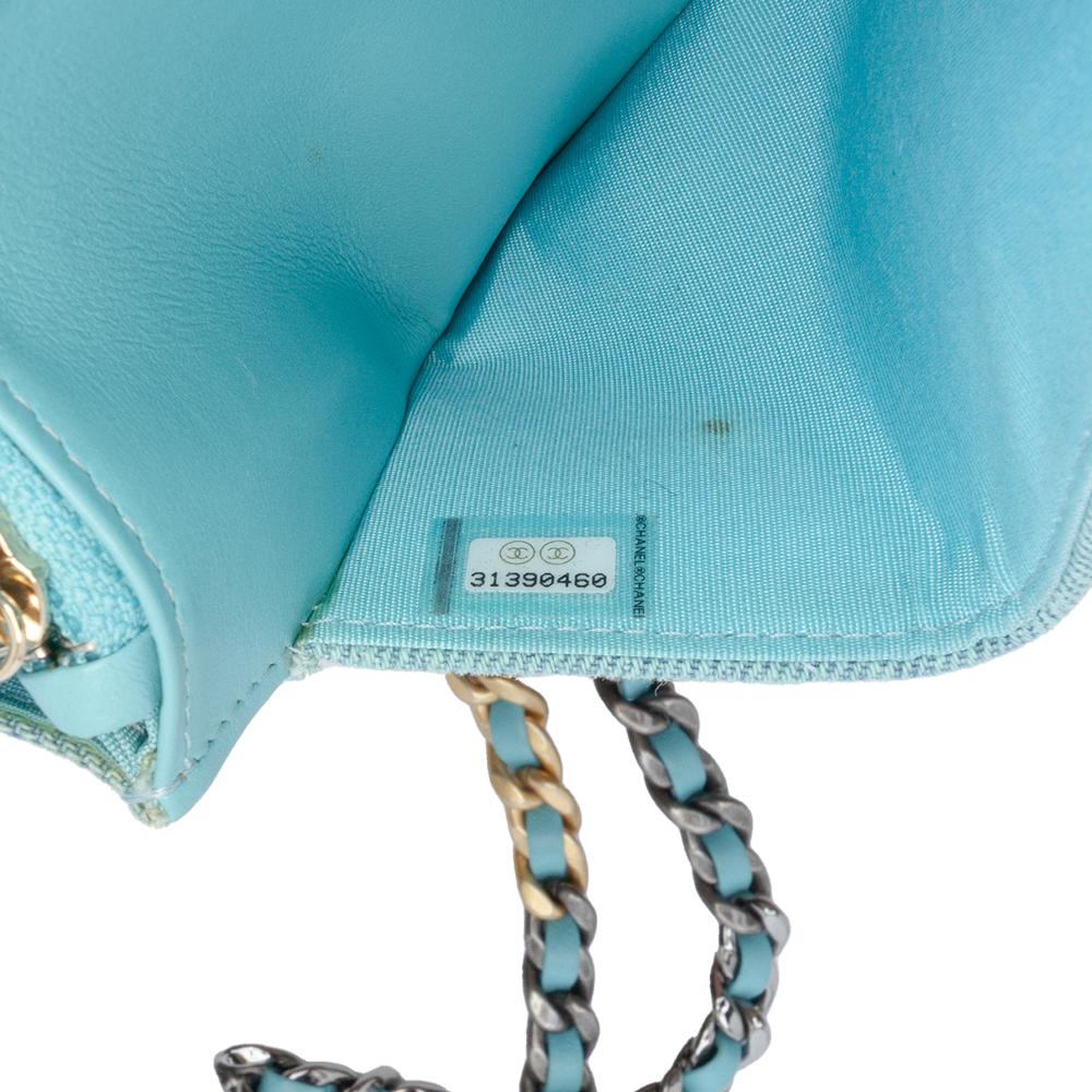 Chanel B Chanel Blue Turquoise Denim Fabric 19 Wallet on Chain Italy