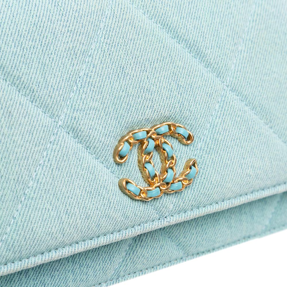 Chanel B Chanel Blue Turquoise Denim Fabric 19 Wallet on Chain Italy